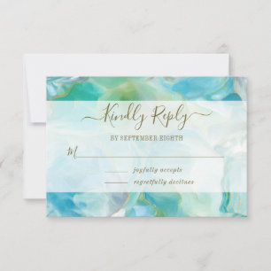 Turquoise Gemstone Watercolor Wedding RSVP Card