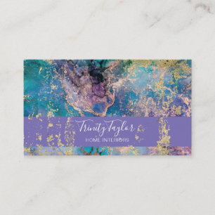 Turquoise Geode Marble & Gold Foil Business Card