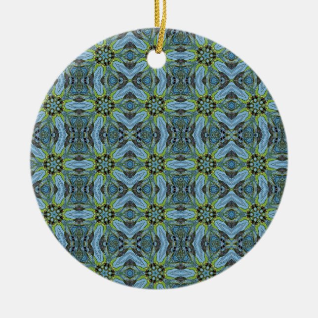 Turquoise geometric abstract art plants ceramic ornament (Front)