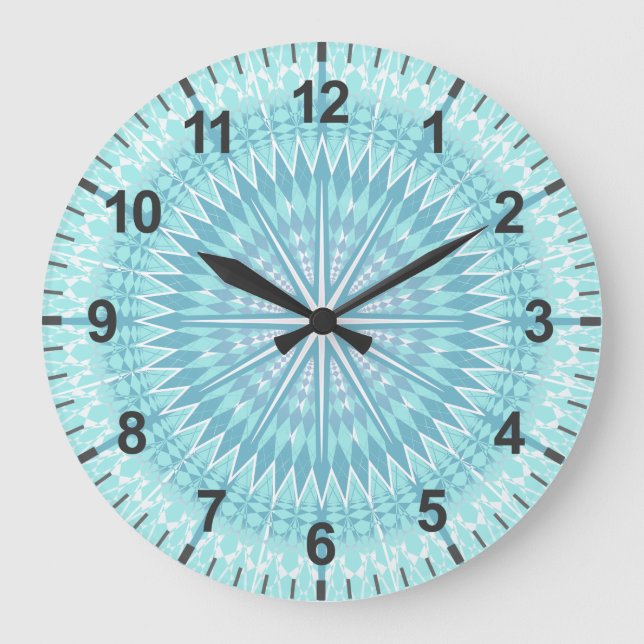 Turquoise Geometric Modern Mandala Large Clock (Front)