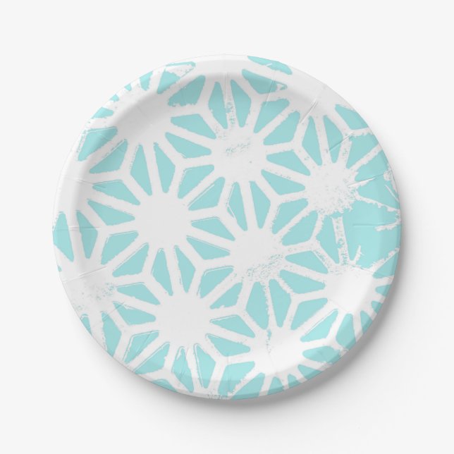 Turquoise geometric pattern paper plate (Front)