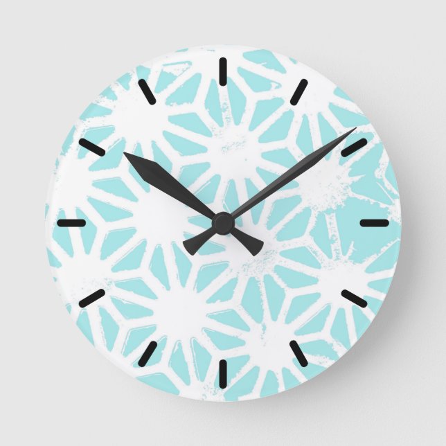 Turquoise geometric pattern round clock (Front)