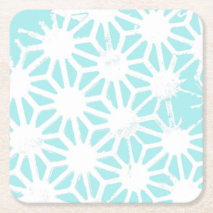 Turquoise geometric pattern square paper coaster