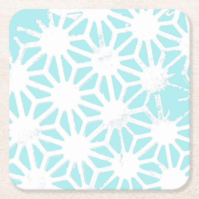 Turquoise geometric pattern square paper coaster (Front)