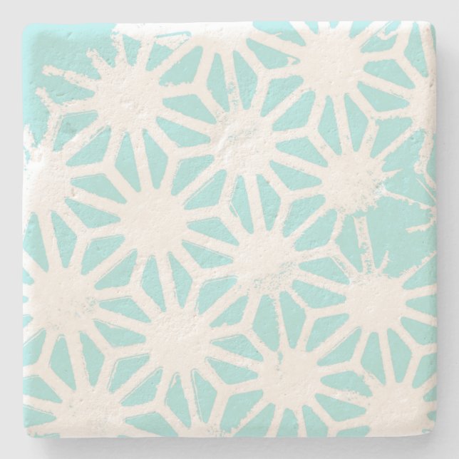 Turquoise geometric pattern stone coaster (Front)