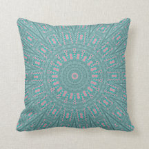 Turquoise Geometric Pink Accents Throw Pillow