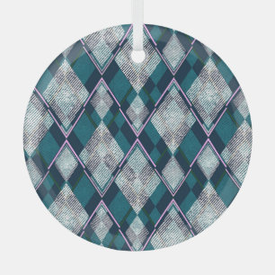 Turquoise Geometric Rhombic Seamless Pattern Glass Ornament