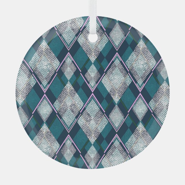Turquoise Geometric Rhombic Seamless Pattern Glass Ornament (Front)