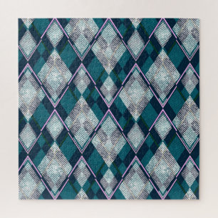Turquoise Geometric Rhombic Seamless Pattern Jigsaw Puzzle