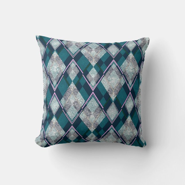 Turquoise Geometric Rhombic Seamless Pattern Throw Pillow (Front)