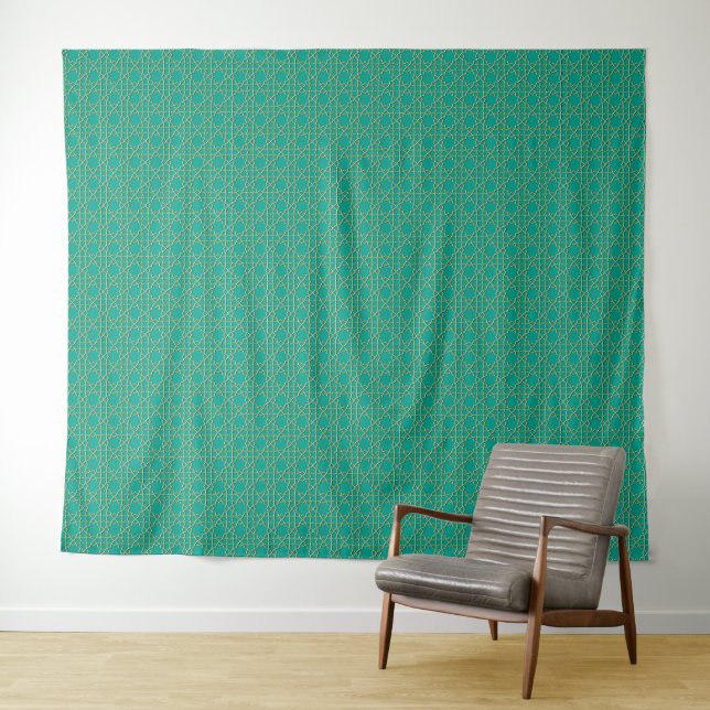 Turquoise Geometric Star pattern Tapestry (In Situ (Horizontal))