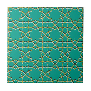 Turquoise Geometric Star pattern Tile