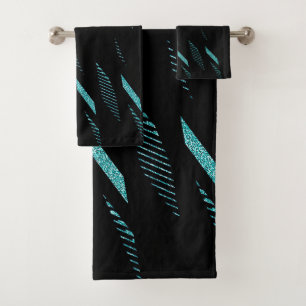 Turquoise Geometric Stripe Bath Towel Set