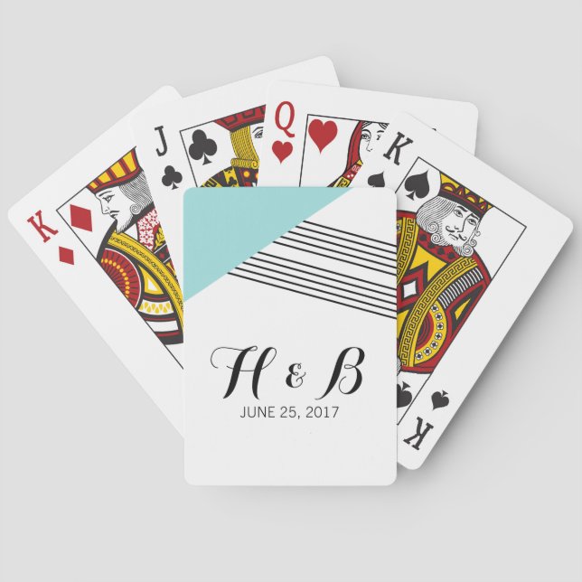 Turquoise Geometric Stripe Playing Cards (Back)