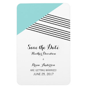 Turquoise Geometric Stripe Save the Date Magnet