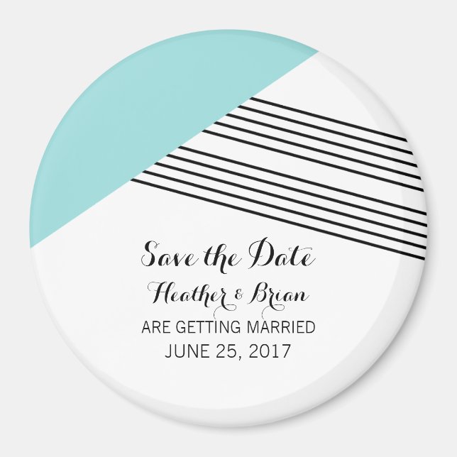 Turquoise Geometric Stripe Save the Date Magnet (Front)