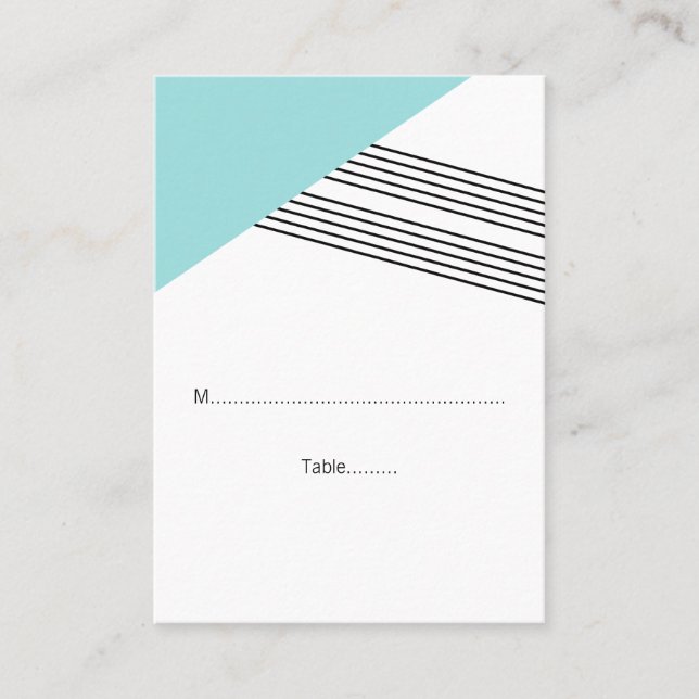 Turquoise Geometric Stripe Wedding Place Cards (Front)