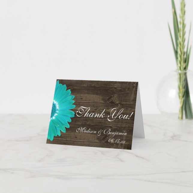 Turquoise Gerber Daisy Rustic Mariage Merci Cartes (Devant)
