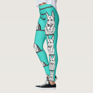 Turquoise German Shepherd Dog Leggings