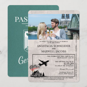 Turquoise Germany Passport Wedding Invitation