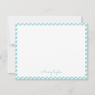 Turquoise gingham pattern personalized Stationery Card