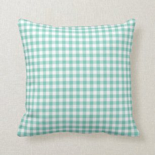 Turquoise Gingham Pattern Throw Pillow