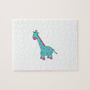 Turquoise giraffe with pink hair jigsaw puzzle