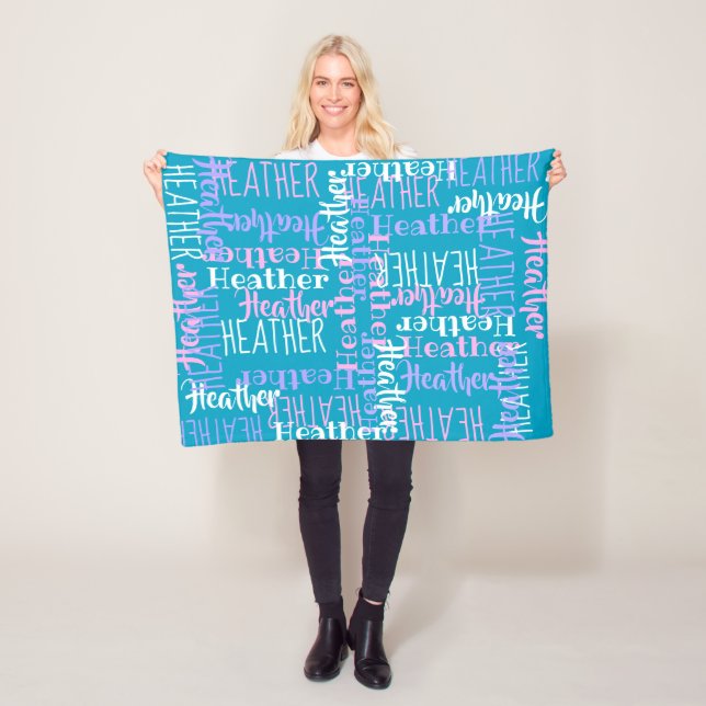 Turquoise Girls Personalized Custom Name Fleece Blanket (In Situ)