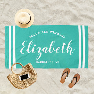 Turquoise Girls Weekend Monogram Name Beach Towel