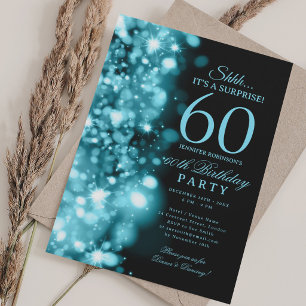 Turquoise Glam Surprise 60th Birthday Party Invitation