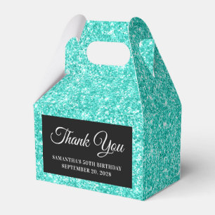 Turquoise Glitter 50th Birthday Thank You Favor Box