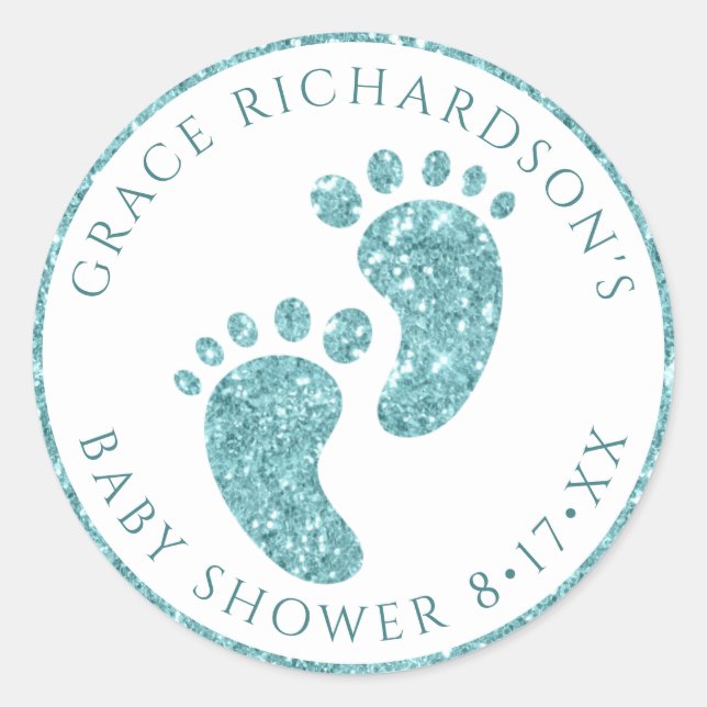 Turquoise Glitter Baby Feet Sticker | Personalized (Front)