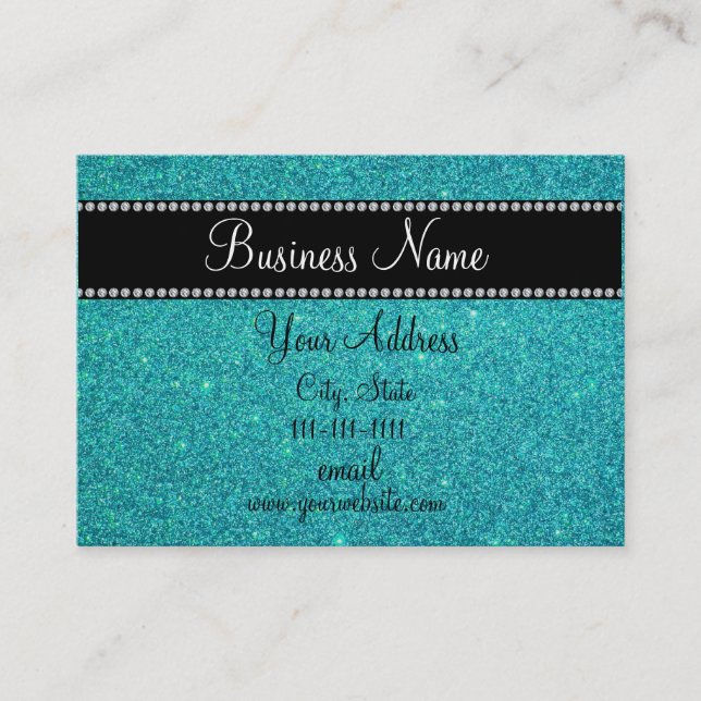 Turquoise glitter bling business card (Front)