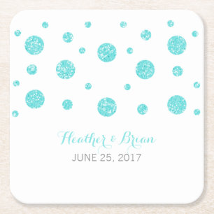 Turquoise Glitter Confetti Paper Coasters