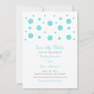 Turquoise Glitter Confetti Save the Date Invite