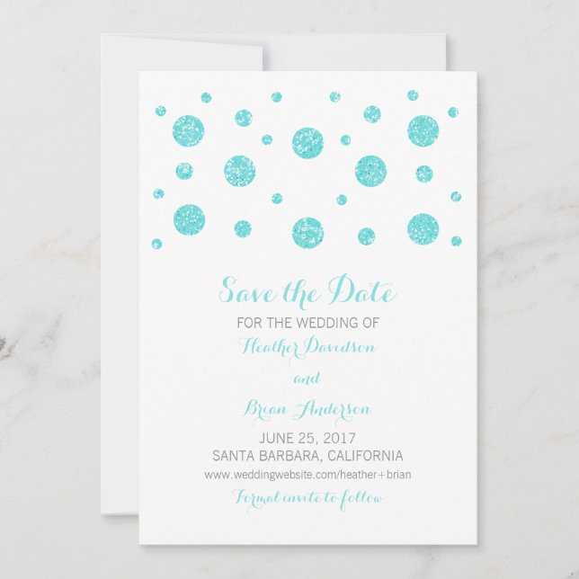 Turquoise Glitter Confetti Save the Date Invite (Front)