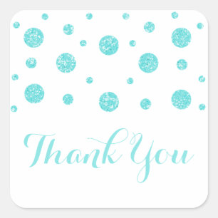 Turquoise Glitter Confetti Thank You Stickers