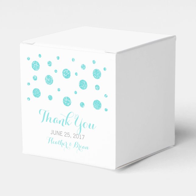 Turquoise Glitter Confetti Wedding Favour Boxes (Front Side)