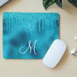 Turquoise Glitter Drip Personalized Monogram Mouse Pad<br><div class="desc">This design does not contain actual glitter or sequins. It may be personalized in the area provided by changing the photo and/or text. Or it can be customized by clicking Personalize this Template and then choosing the click to customize further option and delete or change the colour of the background,...</div>