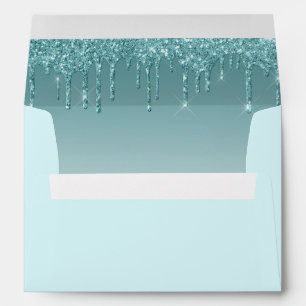 Turquoise Glitter Drips Baby Shower Feet Envelope