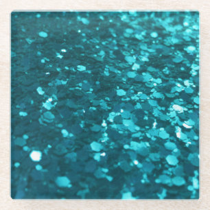 Turquoise Glitter Festive Glass Coasters
