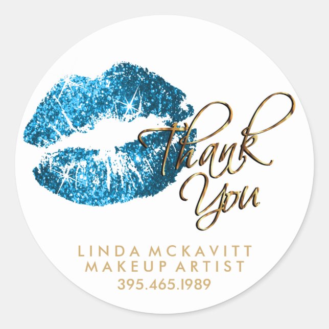 Turquoise Glitter Lip Colour - Thank You Classic Round Sticker (Front)