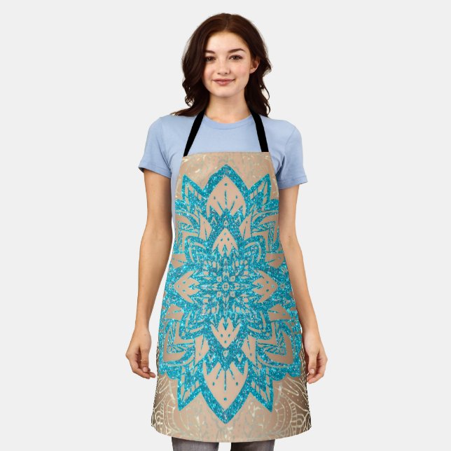 Turquoise Glitter Mandala 2 Apron (Worn)