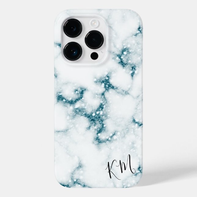 Turquoise Glitter Marble Personalized Case-Mate iPhone Case (Back)