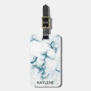 Turquoise Glitter Marble Personalized Luggage Tag