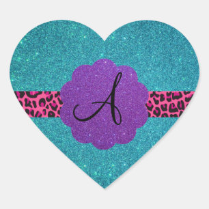 Turquoise glitter monogram heart sticker