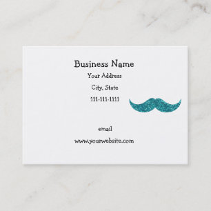 Turquoise glitter moustache business card