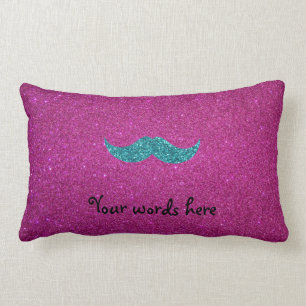 Turquoise glitter moustache lumbar pillow
