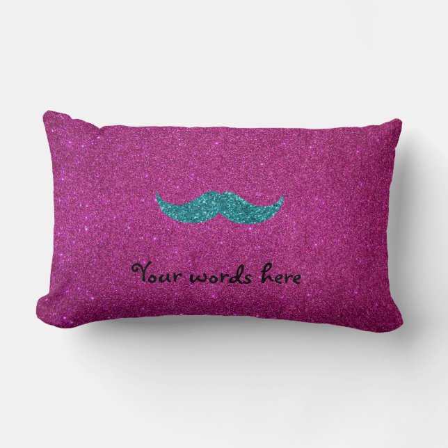 Turquoise glitter moustache lumbar pillow (Front)
