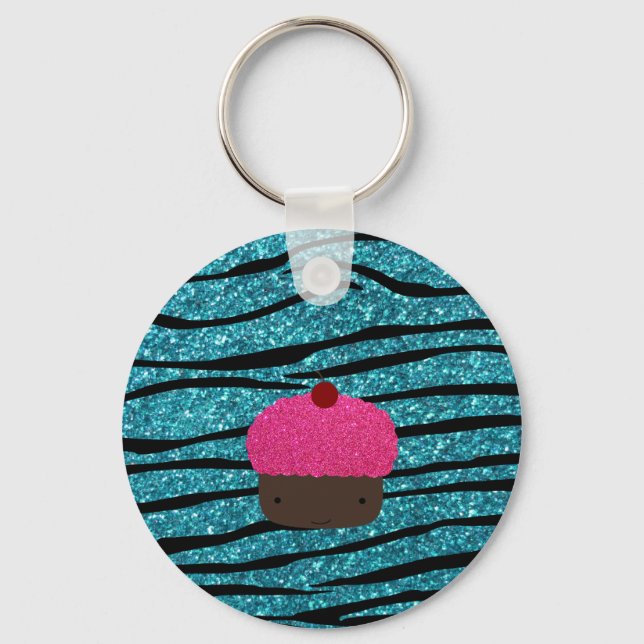 Turquoise glitter pink glitter cupcake keychain (Front)